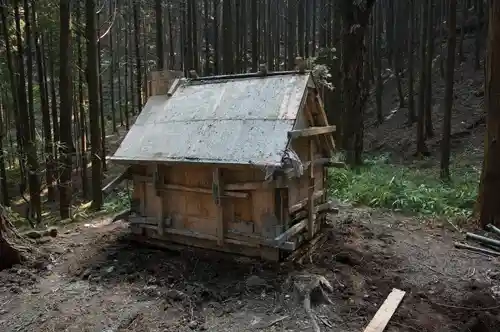 Small wooden cabin in a dense forest, constructed with natural materials and blending into the environment.